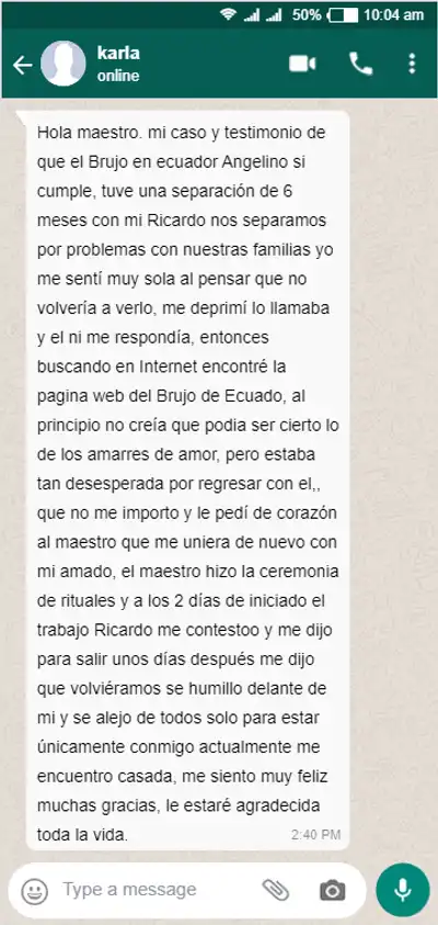 Captura de testimonio de cliente de brujos en Ecuador
