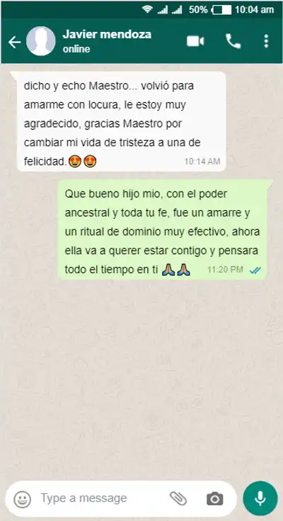 Captura de testimonio de amarre de amor en Quito